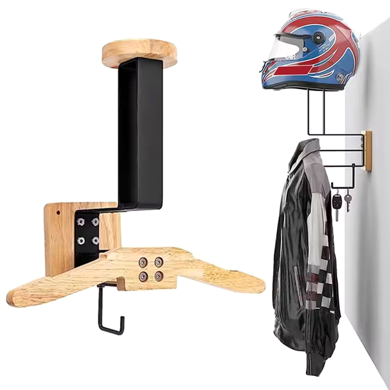 Motorcycle Gear Hanger - Black Walnut Helmet Holder - 2-in-1